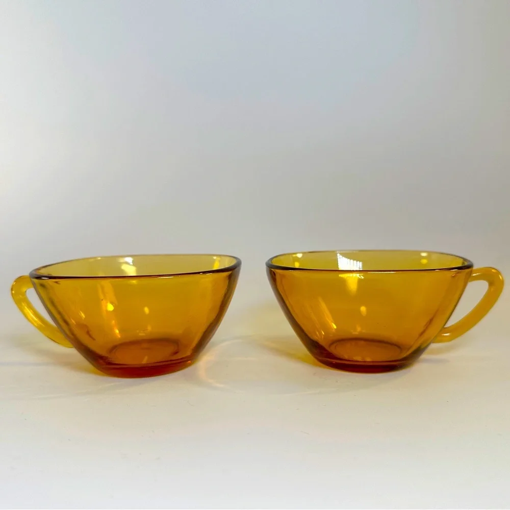 VTG Vereco France Amber Glass Square Cups Set of 2 MCM‎